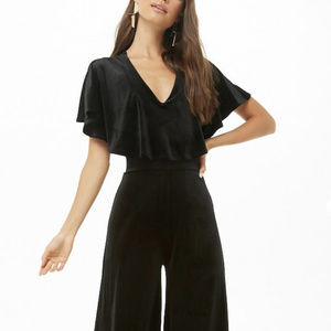 STRETCH VELVET WIDE LEG JUMPSUIT